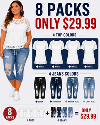🔥🔥8-PACK (4 Jeans+4 White Shirts)