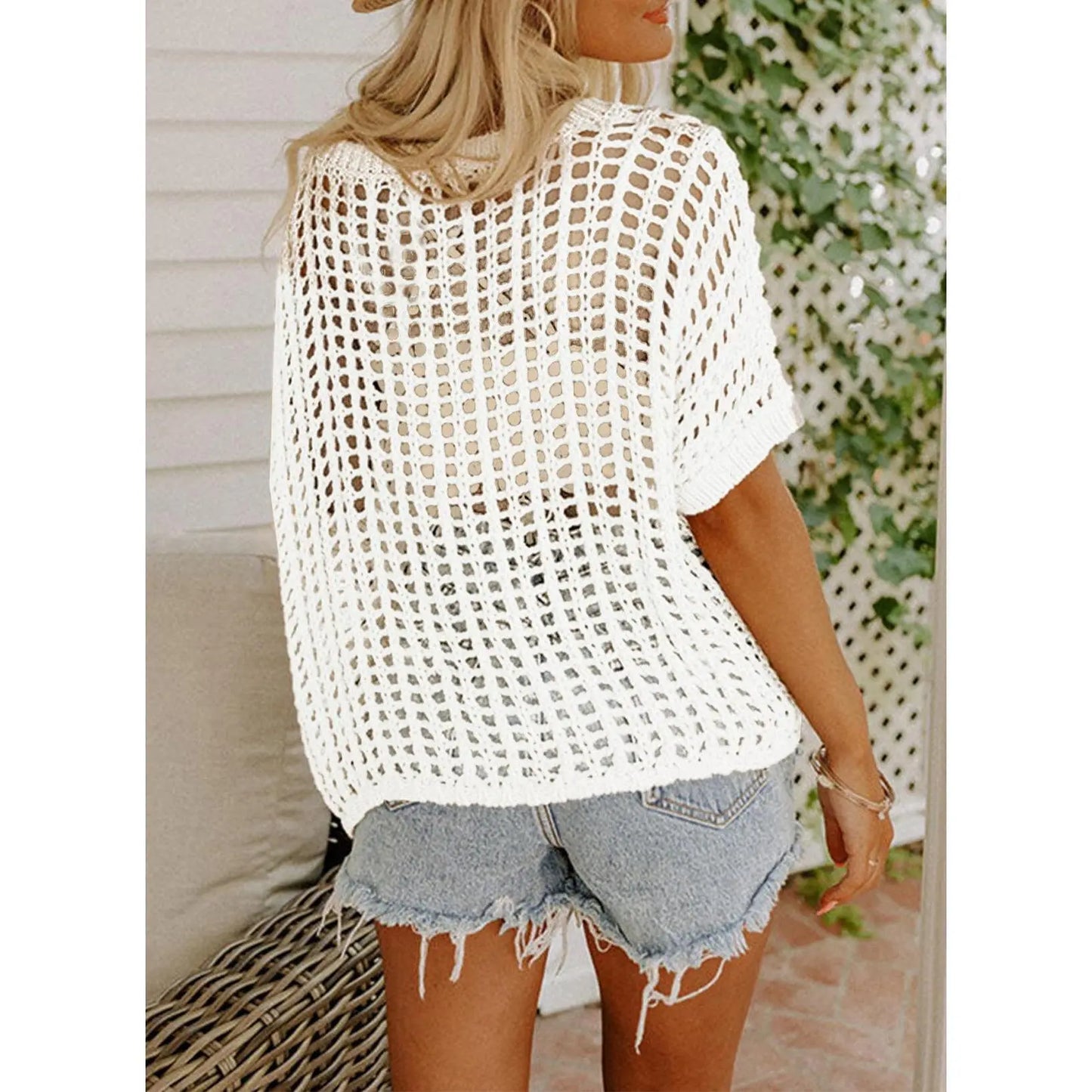 This Week's Special Price💥Short Sleeve Casual Crochet Knit Tops – Lightweight Summer Knit Crop Top