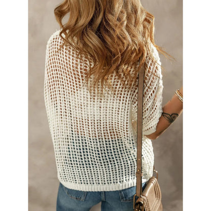 This Week's Special Price💥Short Sleeve Casual Crochet Knit Tops – Lightweight Summer Knit Crop Top