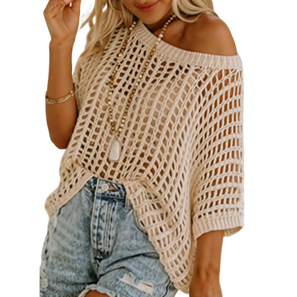 This Week's Special Price💥Short Sleeve Casual Crochet Knit Tops – Lightweight Summer Knit Crop Top