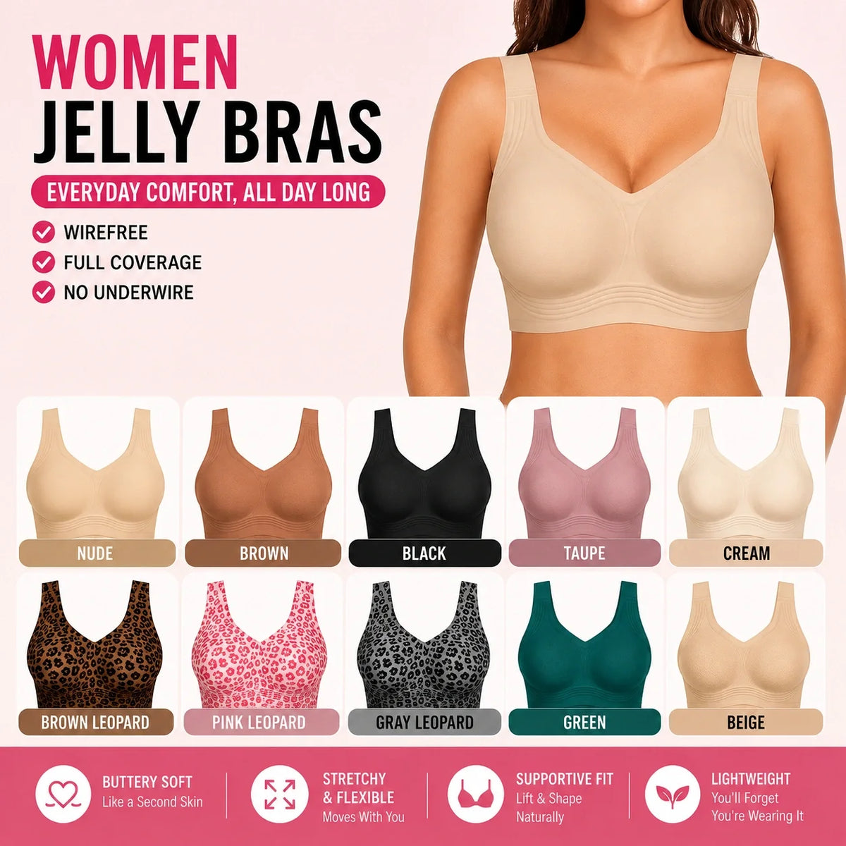 🔥 BESTSELLER | 10PCS $27.99 | Women Jelly Bras Wirefree Full Coverage