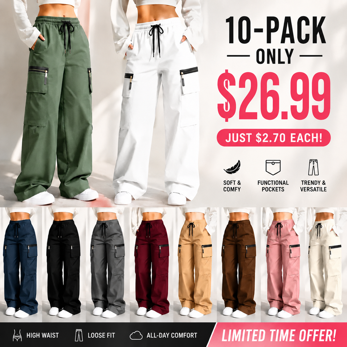 ⚡FINAL SALE 🔥Women’s lightweight loose cargo pants with multiple pockets