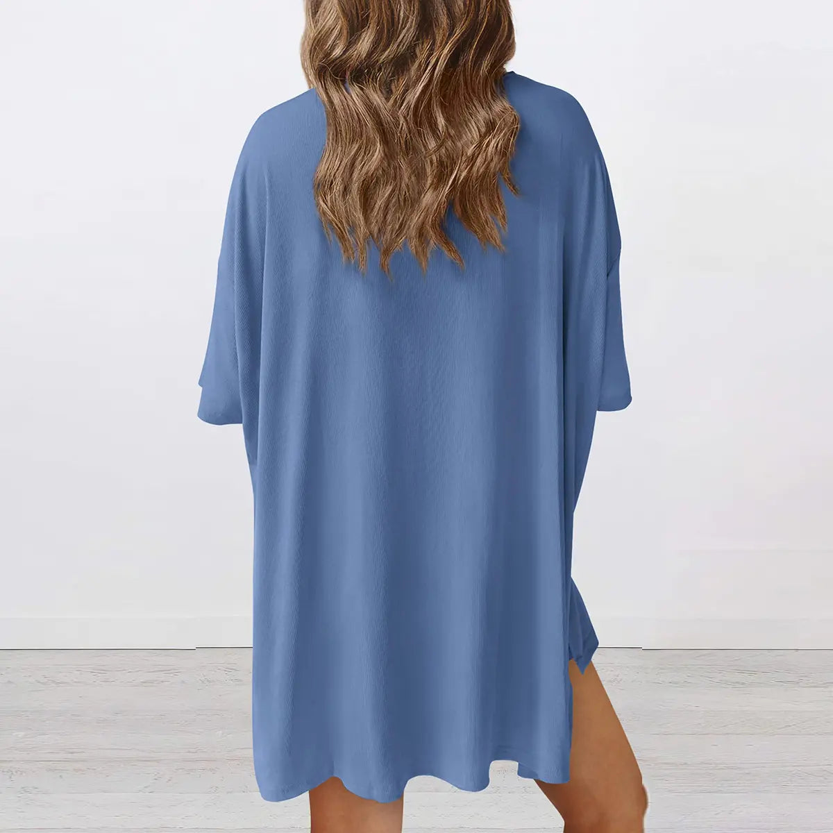 Crewneck Two-Piece Set For Women Summer Casual Oversized Split Hem Shirts & Side Pocket Biker Shorts