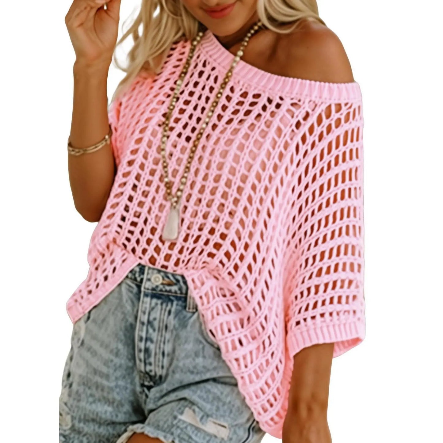 This Week's Special Price💥Short Sleeve Casual Crochet Knit Tops – Lightweight Summer Knit Crop Top