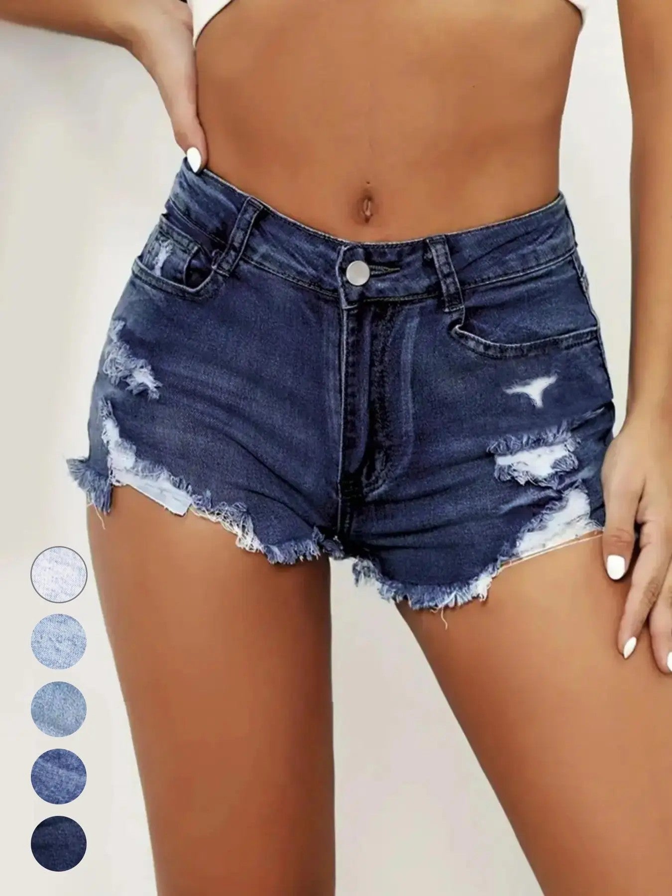 Women's Ripped Slash Pockets Denim Shorts Casual Trendy Fitted Raw Hem Jean Shorts for Daily Wear Ladies Summer Bottoms