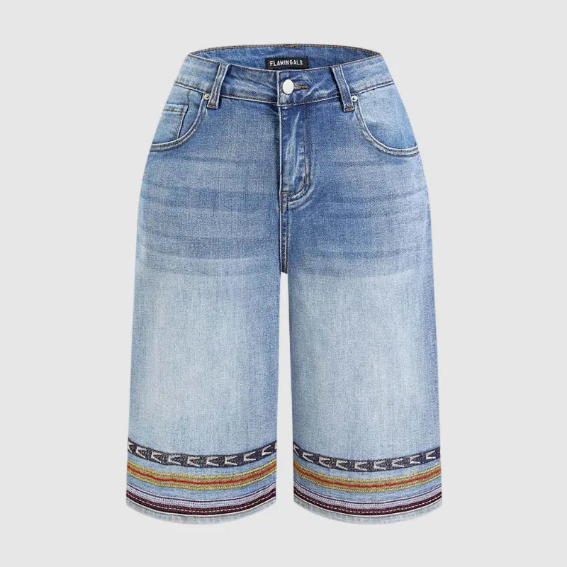 Flamingals Embroidery Mid Waist Bermuda Shorts Womenswear Summer Vibes