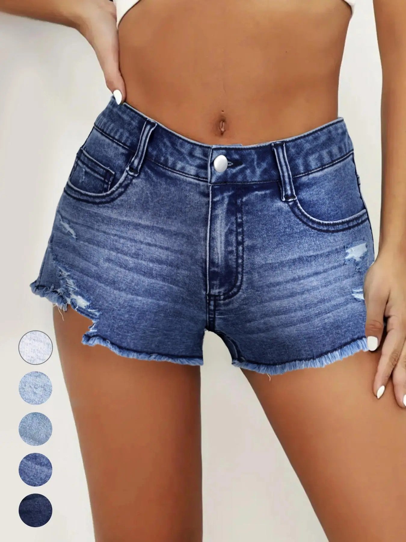 Women's Ripped Slash Pockets Denim Shorts Casual Trendy Fitted Raw Hem Jean Shorts for Daily Wear Ladies Summer Bottoms