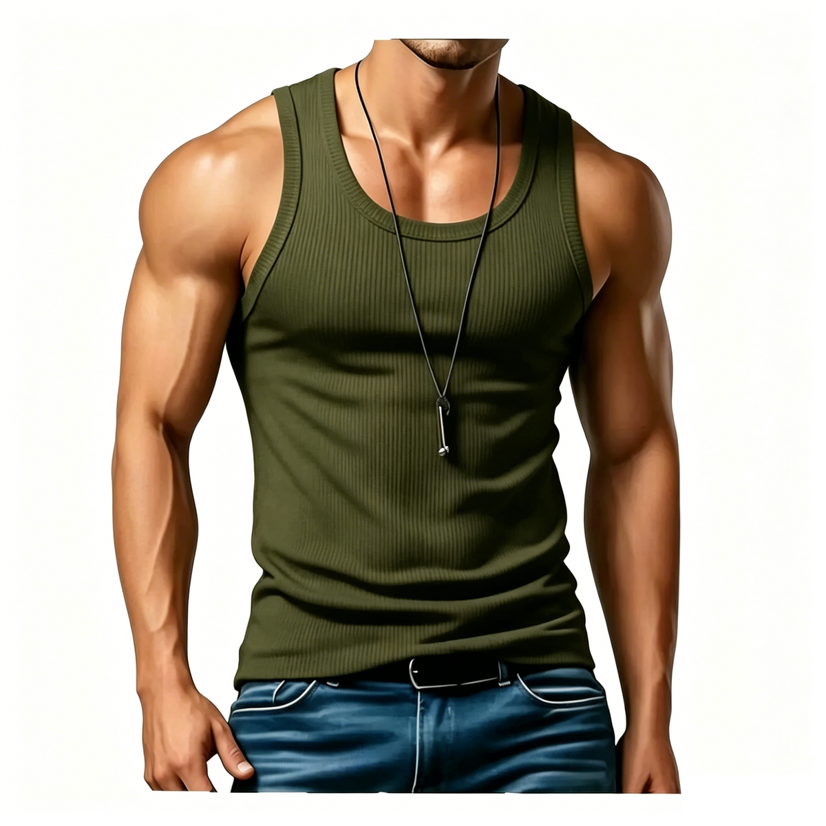 Men's Wide Strap Ribbed Tank Top