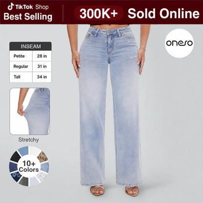 🏆BBL Vintage Wash Plus-Size Jeans -Stretchy, Straight Leg & Butt-Lifting Fit