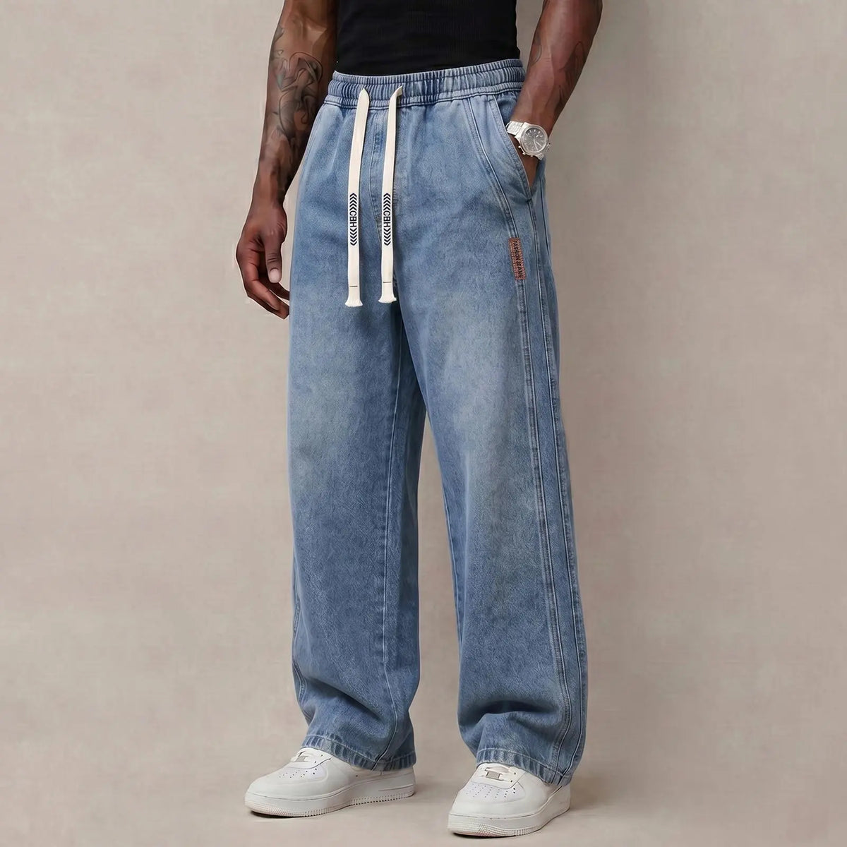 🔥 Men's Stretch Cotton Loose-Fit Drawstring Jeans
