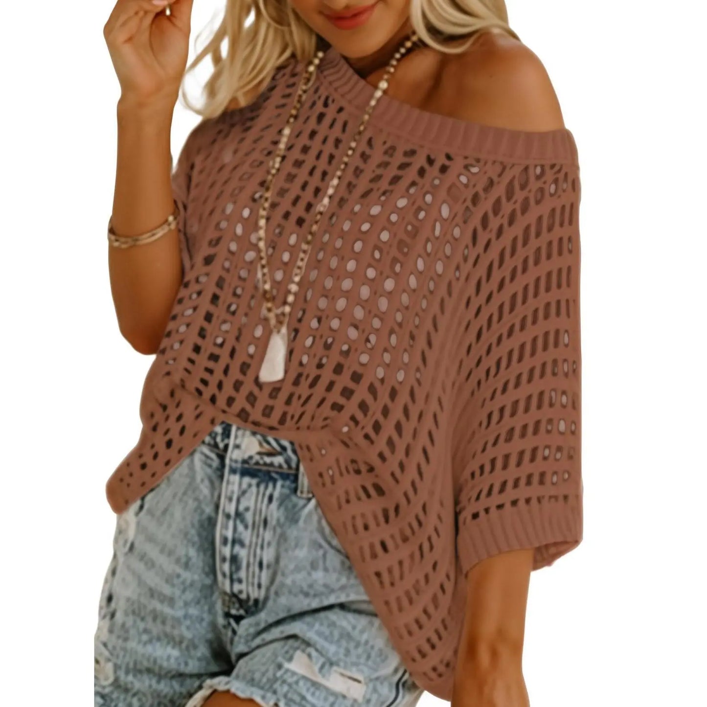 This Week's Special Price💥Short Sleeve Casual Crochet Knit Tops – Lightweight Summer Knit Crop Top