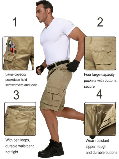Men Multi-Pocket Tactical Cargo Shorts, Wrinkle Resistant Breathable Hiking Golf Outdoor