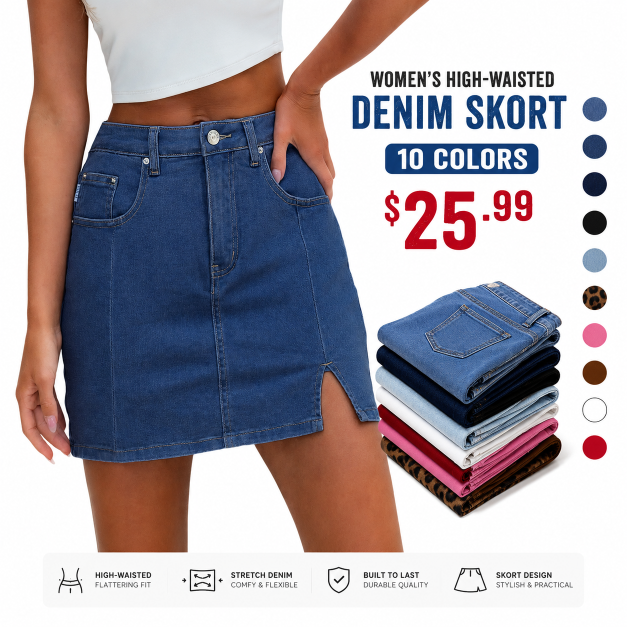 👖✨ Women’s High-Waisted Denim Skort – Mini Skirt Vibes with Shorts Comfort! 🔥💃