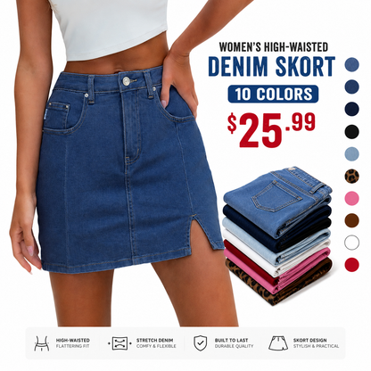 👖✨ Women’s High-Waisted Denim Skort – Mini Skirt Vibes with Shorts Comfort! 🔥💃