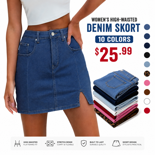 👖✨ Women’s High-Waisted Denim Skort – Mini Skirt Vibes with Shorts Comfort! 🔥💃