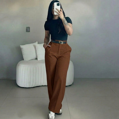 Women's High Waisted Straight Leg Suit Pants Flowy Drape Casual Office Long Trousers with Slimming Effect for Daily Versatile Wear