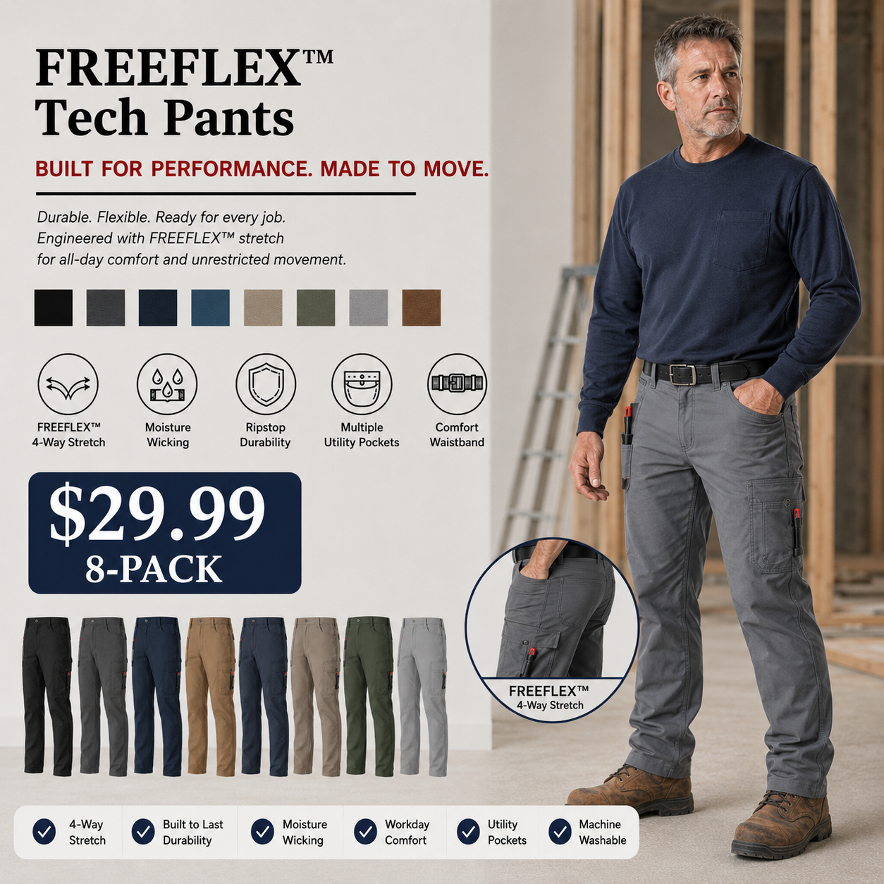 🔥BEST SELLER🔥Men's FREEFLEX™ Tech Work Pants with 7 Pockets