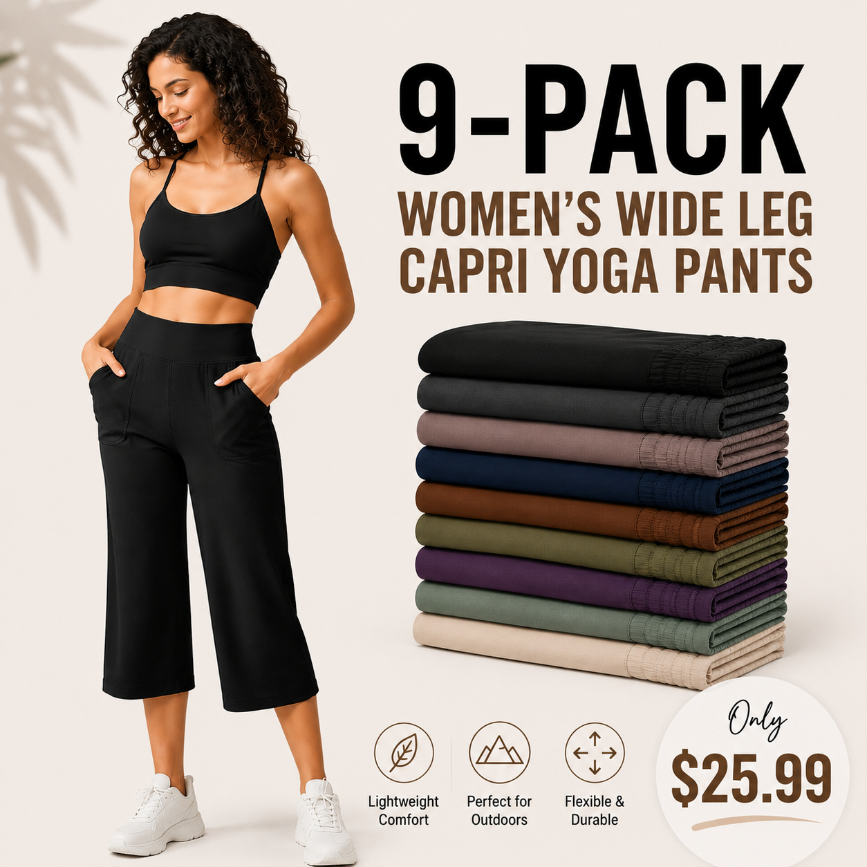 This Week's Special Price💥Women's Wide Leg Yoga Capri Pants with Pockets