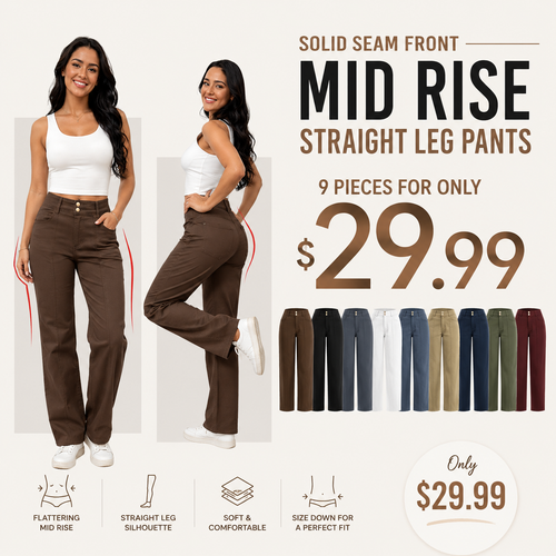 Mid Rise Straight Leg Pants for Women