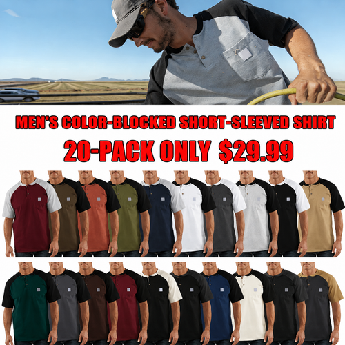 Men's color-blocked short-sleeved shirt