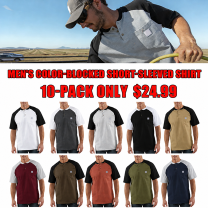 Men's color-blocked short-sleeved shirt