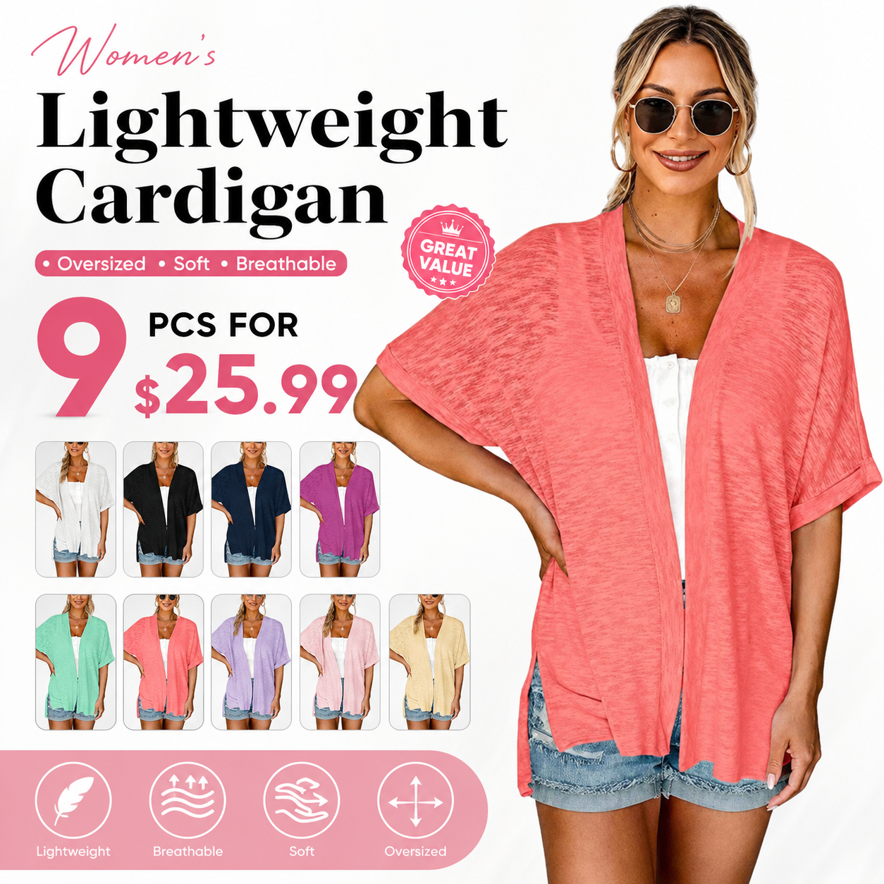 Womens Lightweight Cardigan Oversized