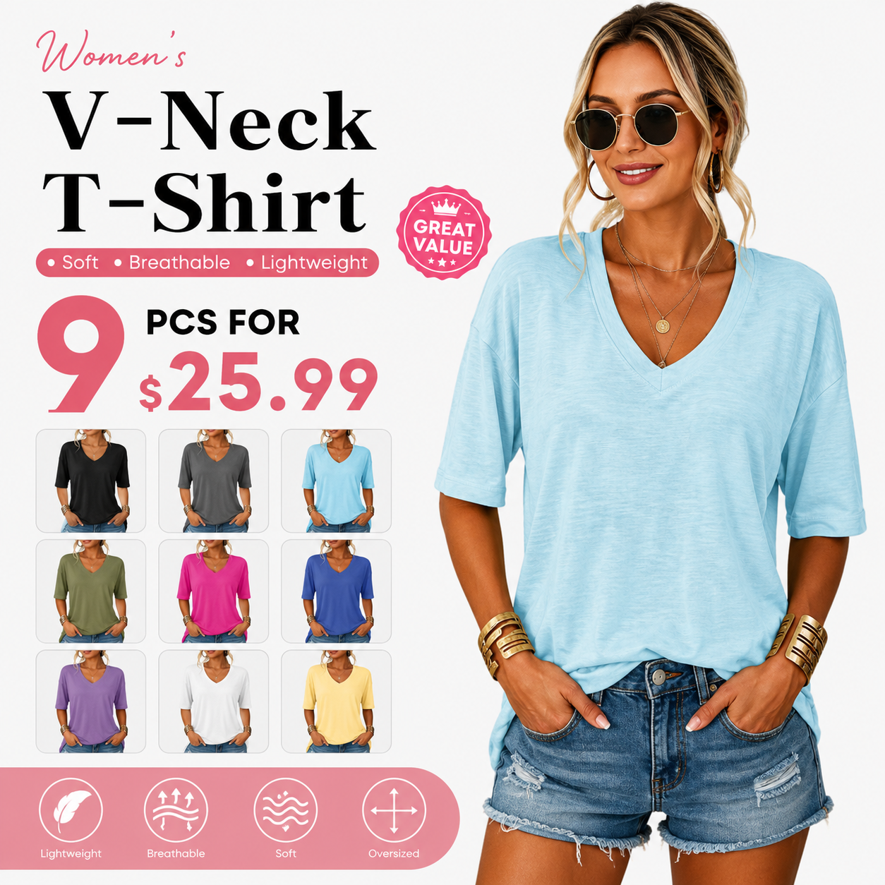 ✨Women's Solid Color V-Neck T-shirt