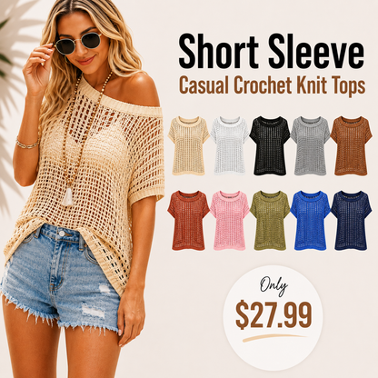 This Week's Special Price💥Short Sleeve Casual Crochet Knit Tops – Lightweight Summer Knit Crop Top
