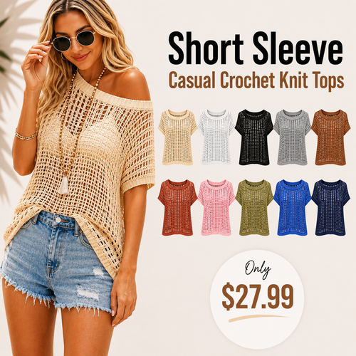 This Week's Special Price💥Short Sleeve Casual Crochet Knit Tops – Lightweight Summer Knit Crop Top