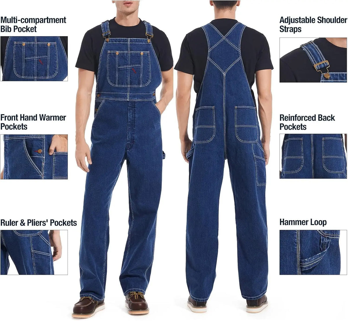 🔥Men's 4-Pack Flex Denim Bib Overalls — Adjustable & Utility Ready