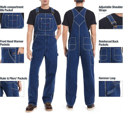 🔥Men's 4-Pack Flex Denim Bib Overalls — Adjustable & Utility Ready