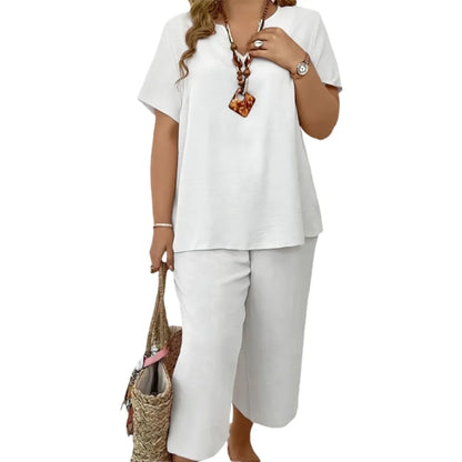 Women’s Casual Solid Short Sleeve Top & Wide Leg Pants 2-Piece Lounge Set