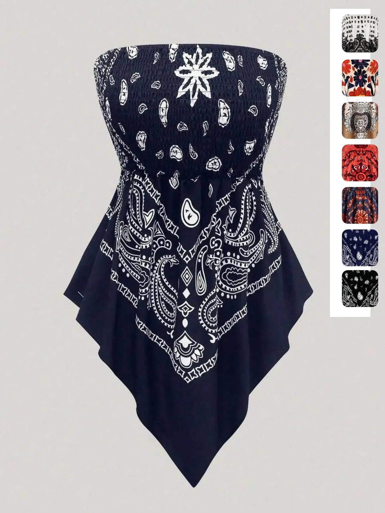 Plus Size Women's Ethnic Print Strapless Top, Bohemian Style Asymmetrical Hem Tube Top, Casual Summer Fashion Top Fit