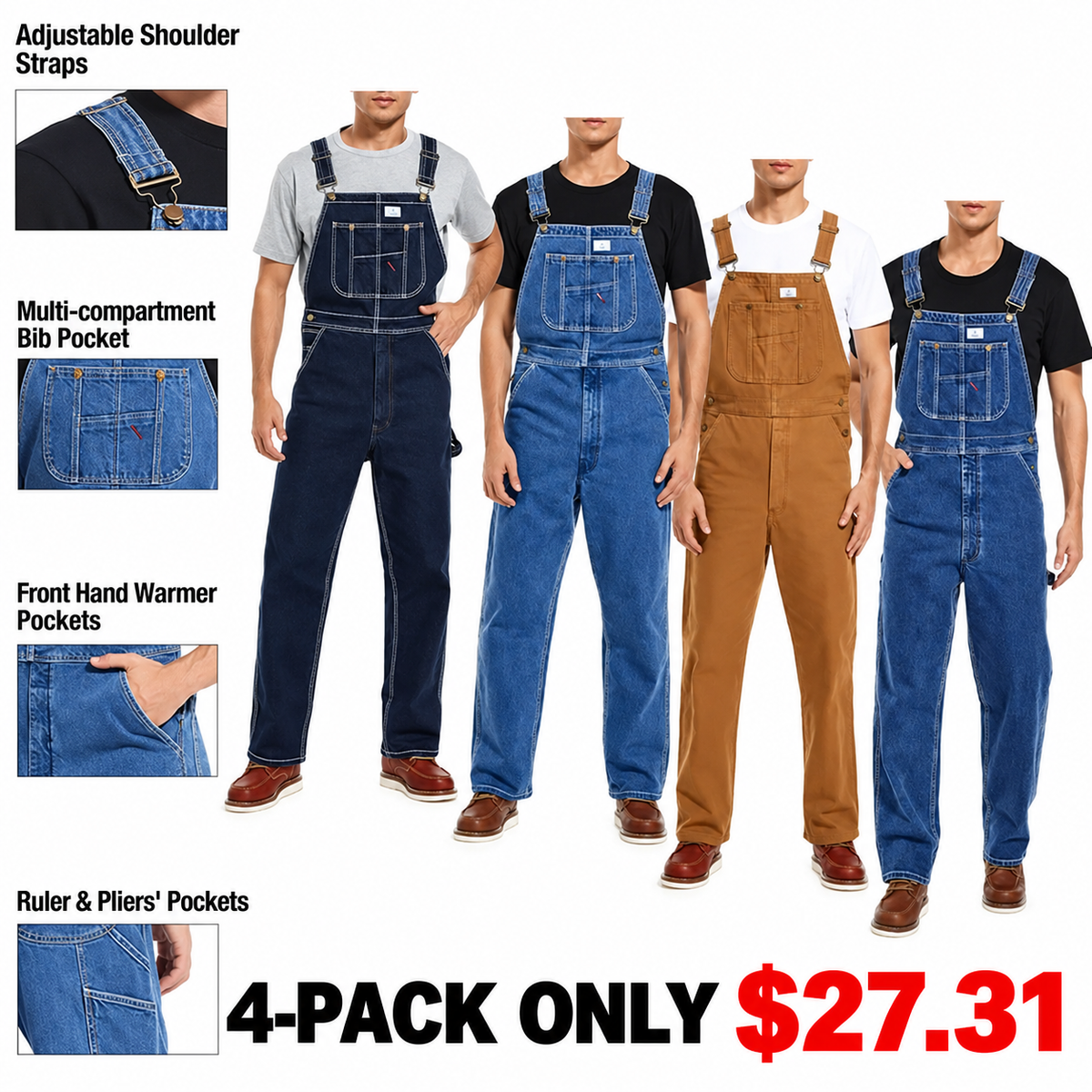 🔥CLEARANCE SALE🔥Men's Heavy-Duty Denim Bib Overalls – Adjustable Straps & Utility Pockets