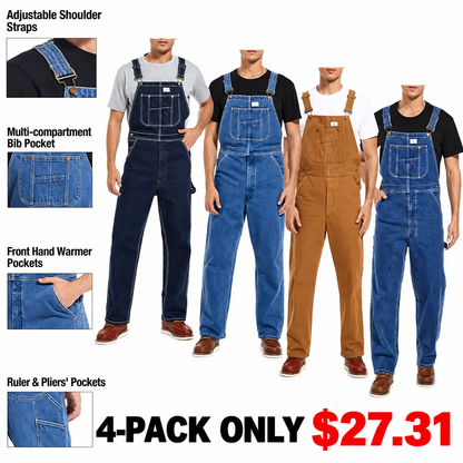 🔥CLEARANCE SALE🔥Men's Heavy-Duty Denim Bib Overalls – Adjustable Straps & Utility Pockets