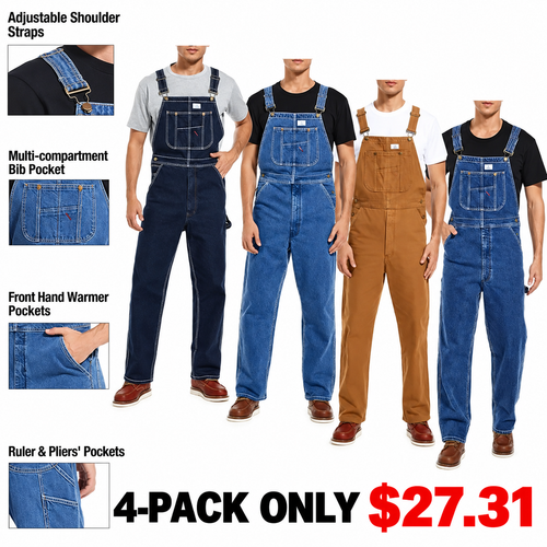 🔥CLEARANCE SALE🔥Men's Heavy-Duty Denim Bib Overalls – Adjustable Straps & Utility Pockets