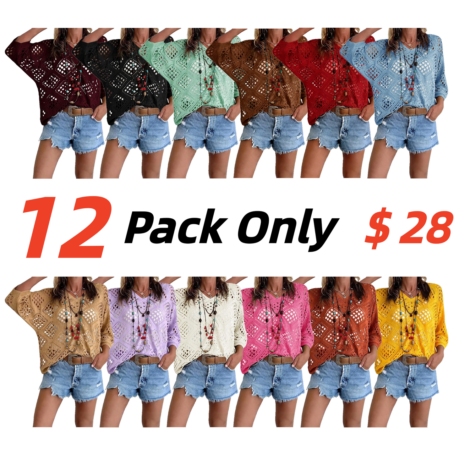 Women's Bohemian Crochet V-Neck Top - Lightweight Summer Cover-Up