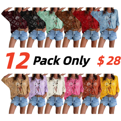 Women's Bohemian Crochet V-Neck Top - Lightweight Summer Cover-Up