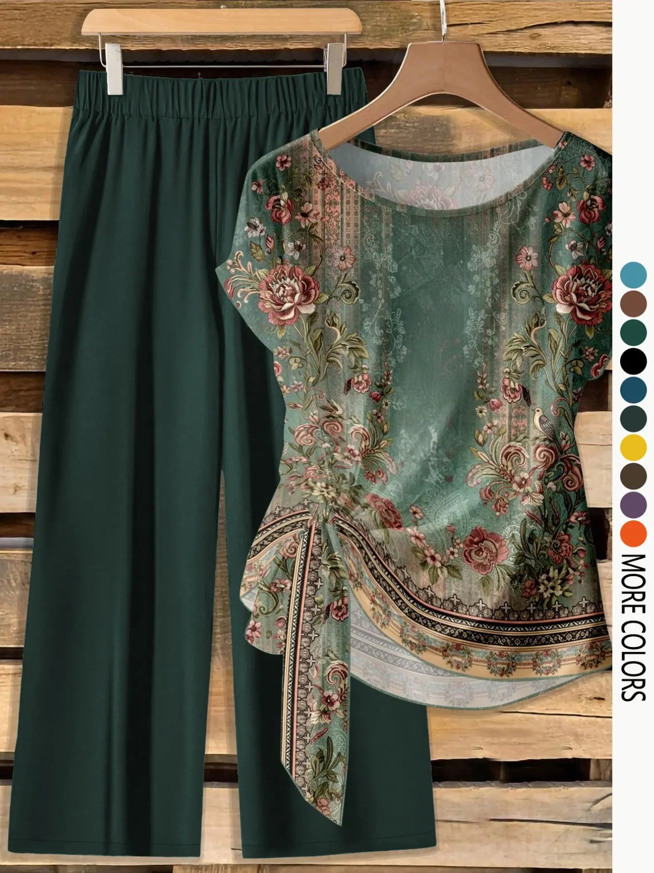 This Week's Special Price💥Women's Casual Printed Necktie Shirt and Loose Straight Pants Set